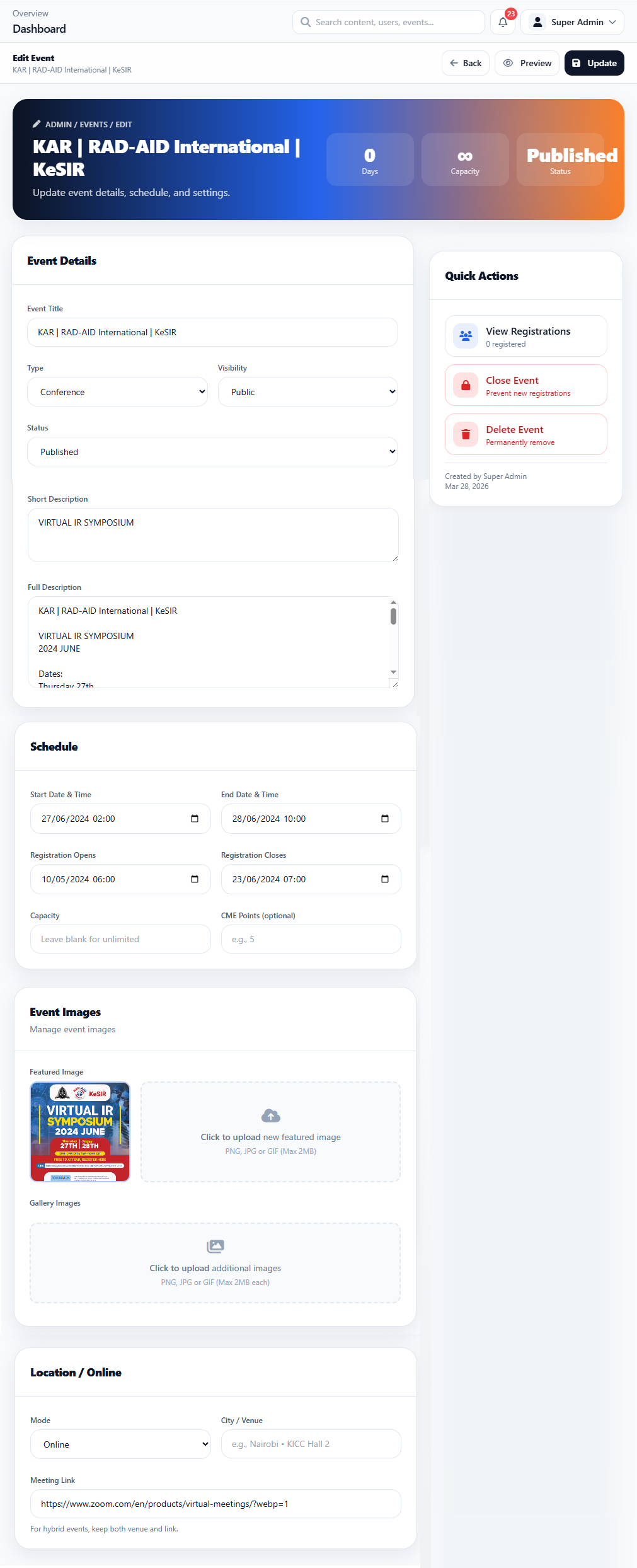 Events Events Edit interface